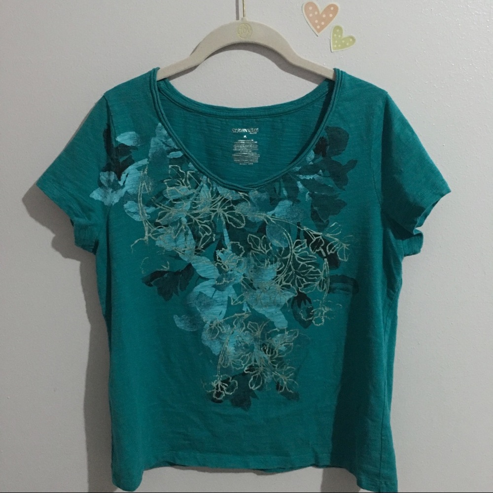 St Johns Bay Petite Teal Top | Size Large